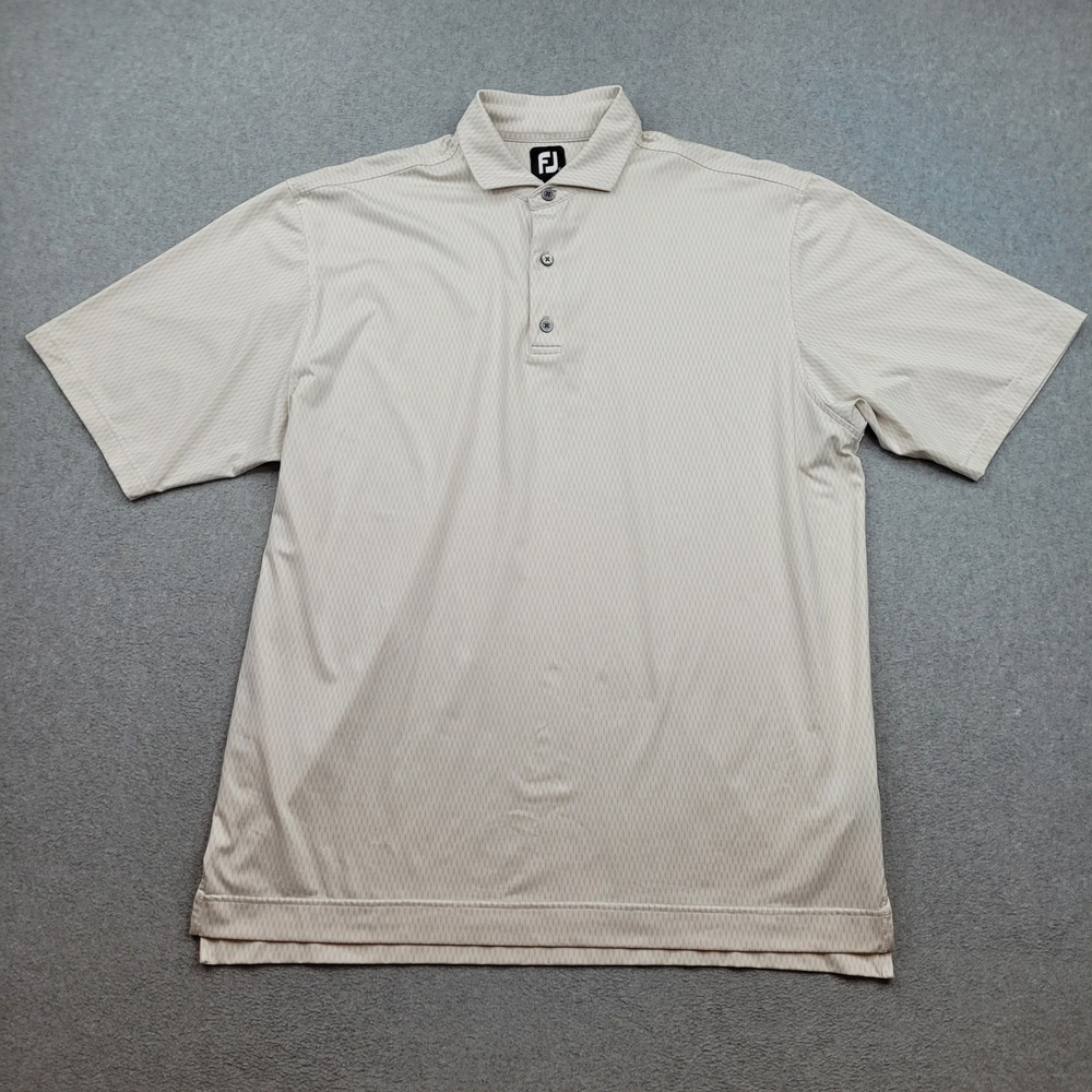 FootJoy Polo Shirt Mens XL Tan Diamond Pattern Performance Short Sleeve
